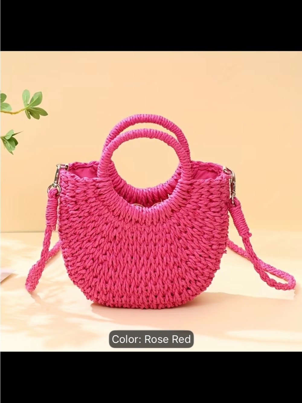 Stylish Rose Red Woven Round-Handle Crossbody Bag